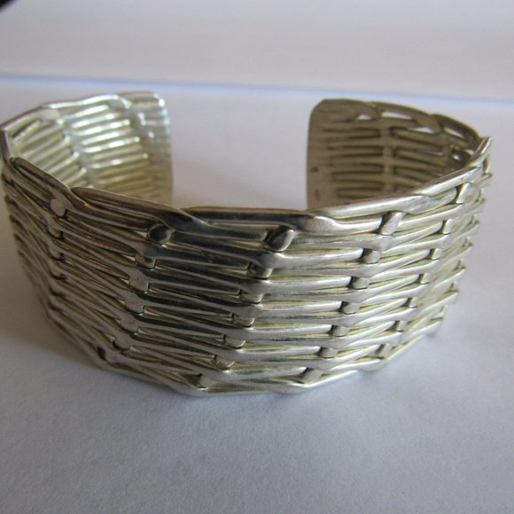 Vintage Sterling Silver Weave Wide Cuff - Picture 1 of 5